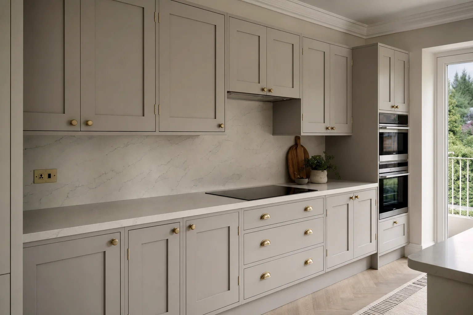 Kitchen cupboard colour reference - dated oak to pebble grey satin in 2K industrial coating