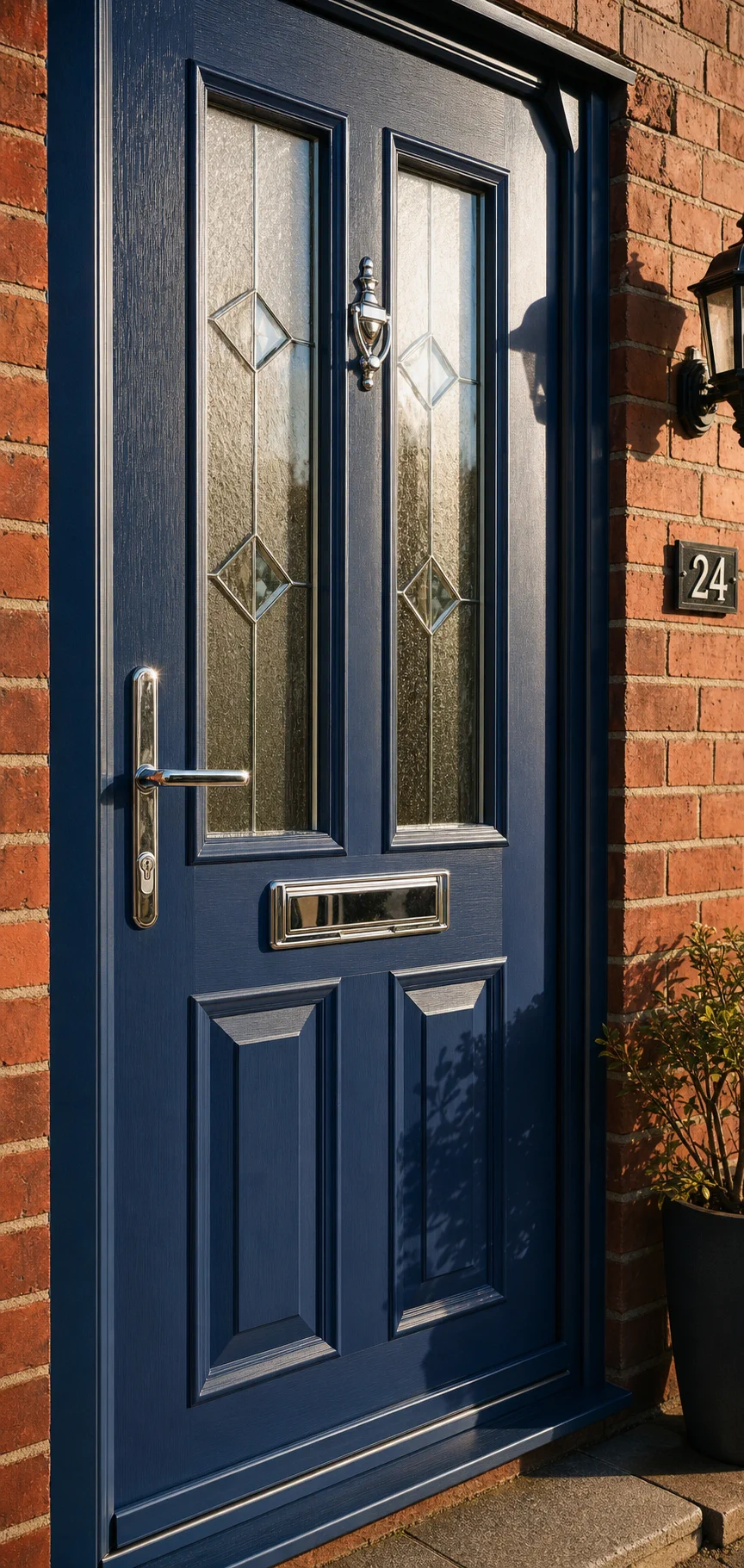 uPVC front door colour reference - white to navy blue satin in 2K polyurethane