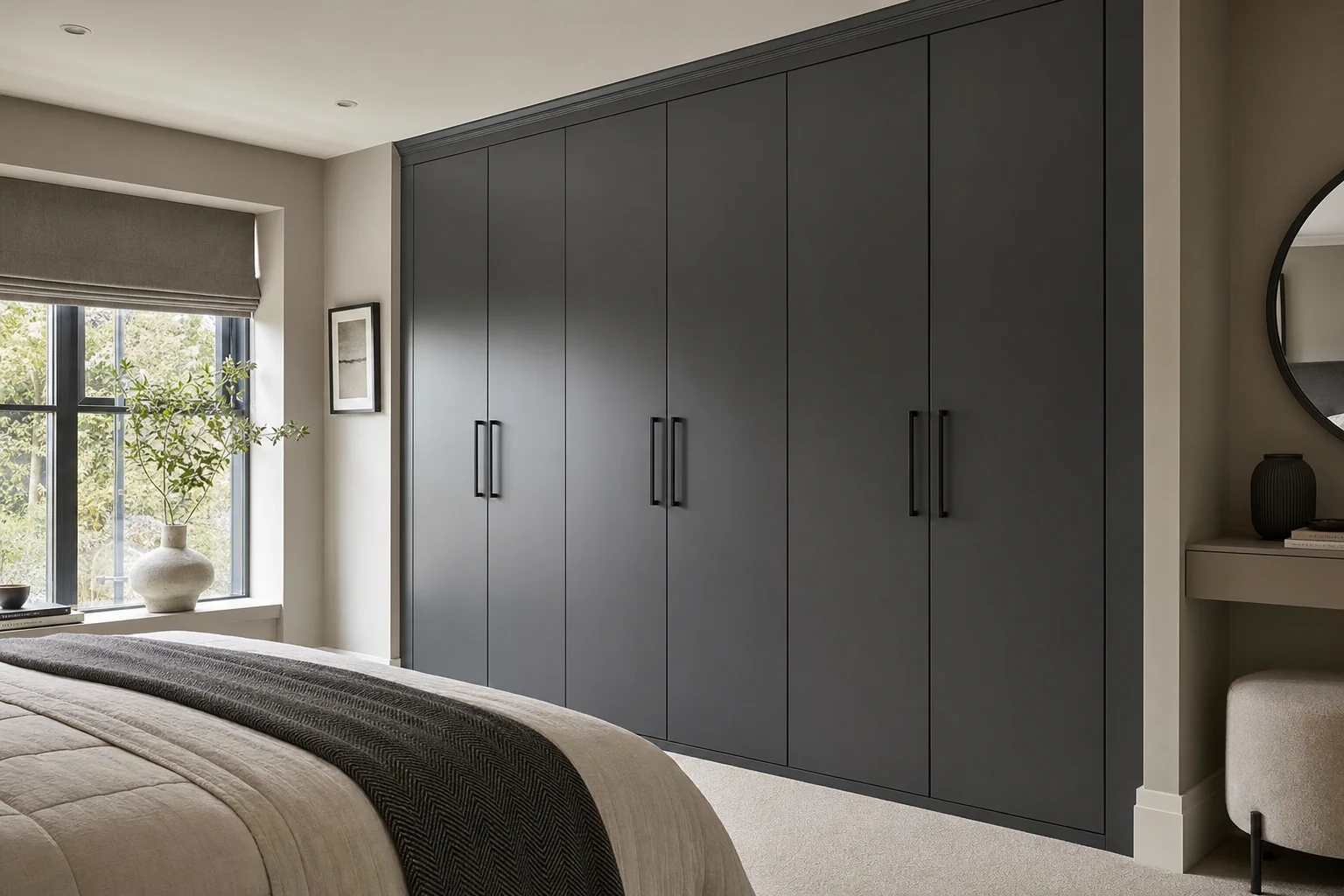Fitted wardrobe colour reference - pine to charcoal satin in 2K industrial coating