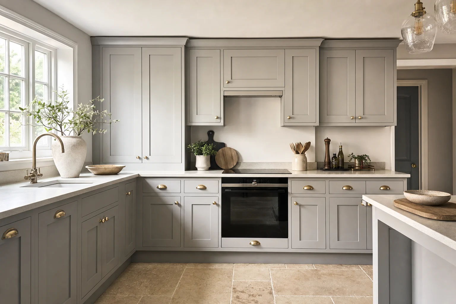 Jay spraying kitchen cupboard doors navy blue in a masked domestic kitchen